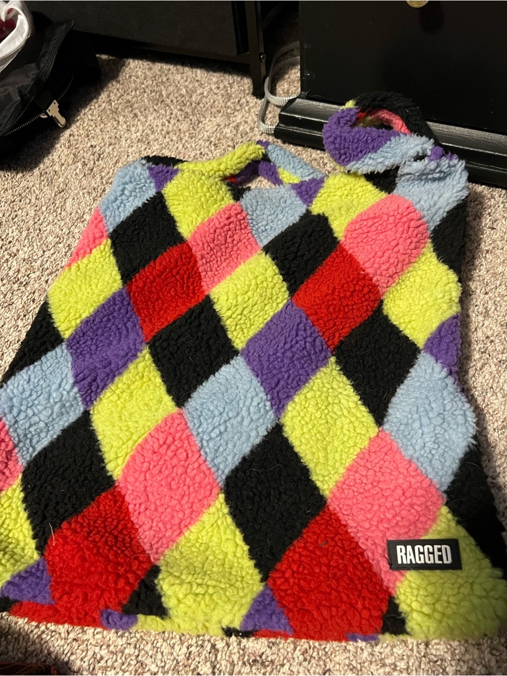 Ragged Brand Colorblock Sherpa Vest - Neon Argyle